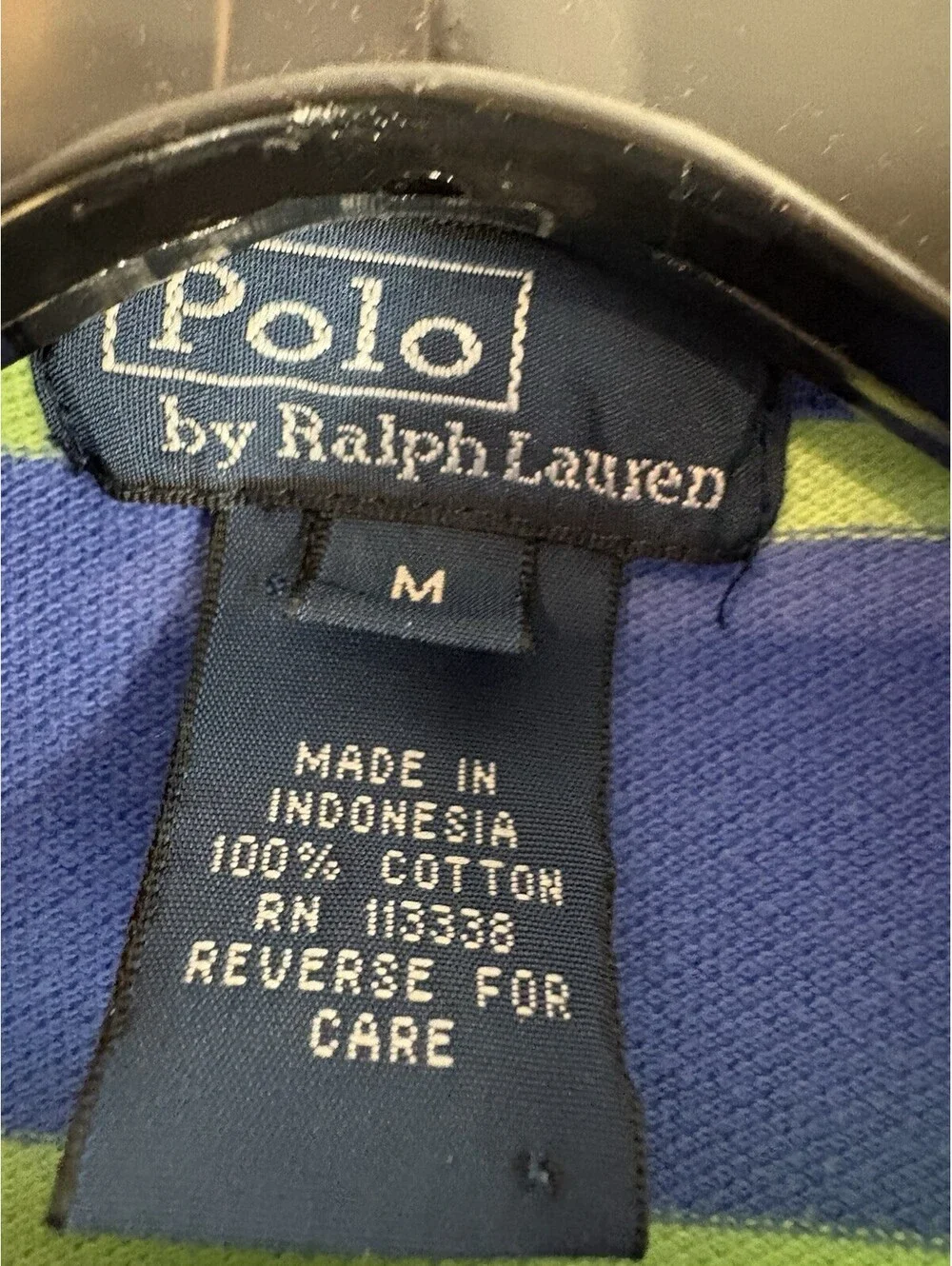Polo Ralph Lauren Boys M Blue Green Striped Pony Pique Cotton Polo Shirt